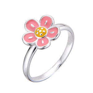 Anillo de Flor Rosada Para Niña en Plata 925