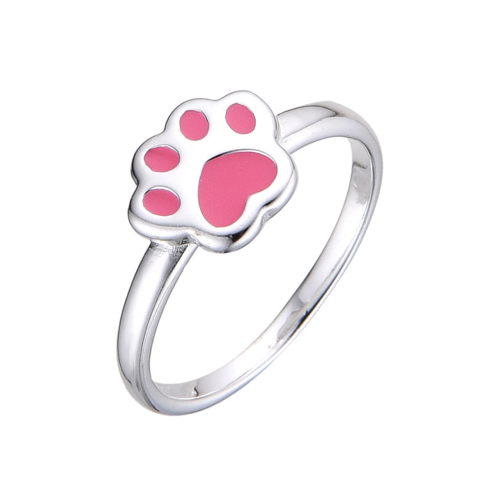 Anillo de Huella de Perro Rosada Para Niña en Plata 925