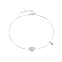 Cargar imagen en el visor de la galería, Tobillera de Corazón Y Punto De Luz en Plata 925
