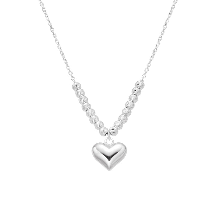 Gargantilla De Corazón Con Bolitas Diamantadas 3mm en Plata 925
