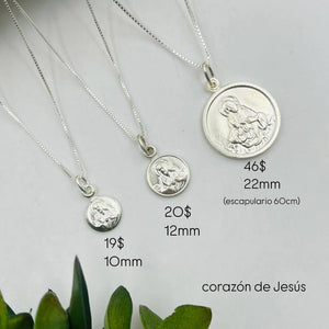 Medallas de Corazón de Jesús Con Cadena en Plata 925