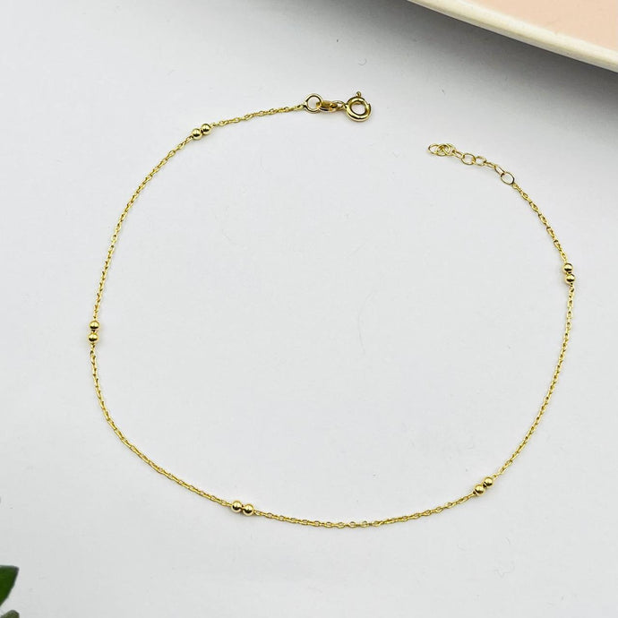Tobillera De Bolitas Doble en Oro 18k