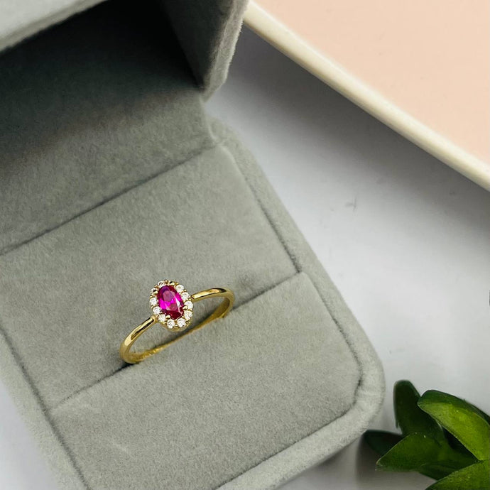 Anillo De Punto Luz Rosado Con Circones en Oro 18k