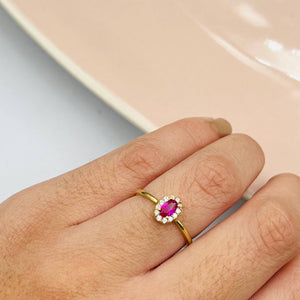 Anillo De Punto Luz Rosado Con Circones en Oro 18k