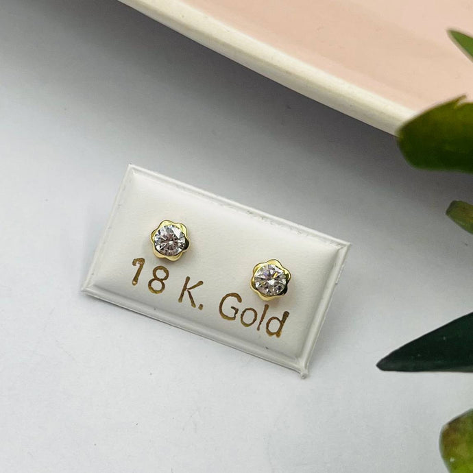 Zarcillos De Rosca Italiano De Flor 4mm en Oro 18k