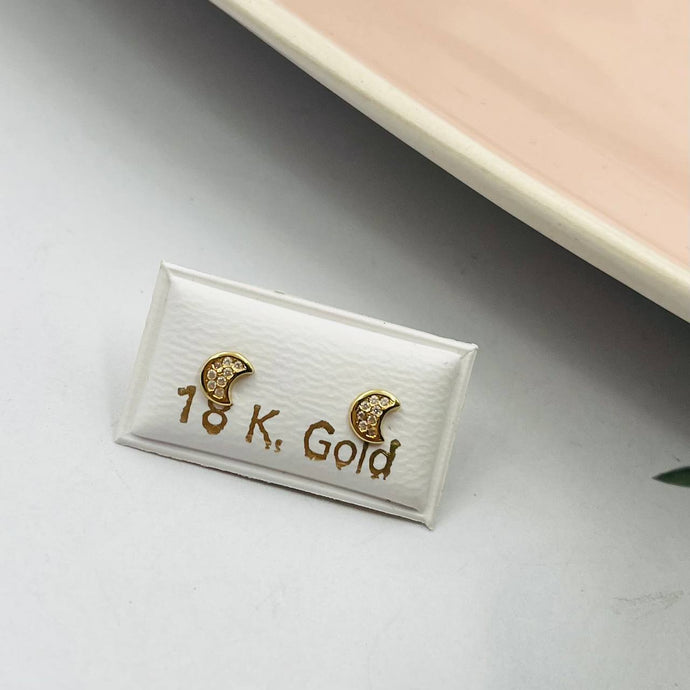 Zarcillos De Rosca Italiano De Luna en Oro 18k