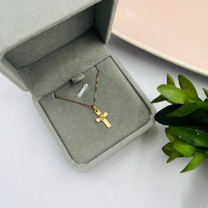 Cadena Con Dije de Cruz Con Angelito en Oro 18k