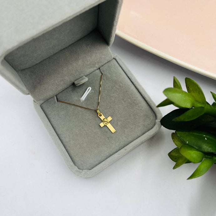 Cadena Con Dije de Cruz Con Angelito en Oro 18k