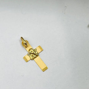 Dije de Cruz Con Angelito en Oro 18k