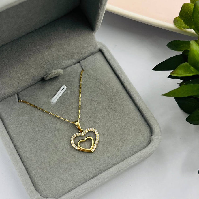 Cadena Con Dije De Corazón Doble Modelo Lara En Oro 18k