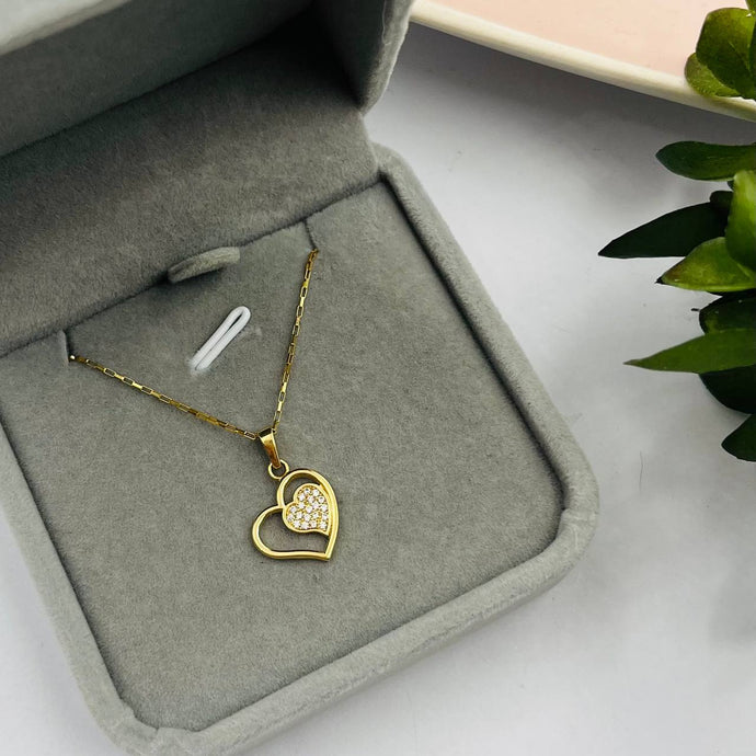 Cadena Con Dije De Corazón Doble Modelo Clara En Oro 18k