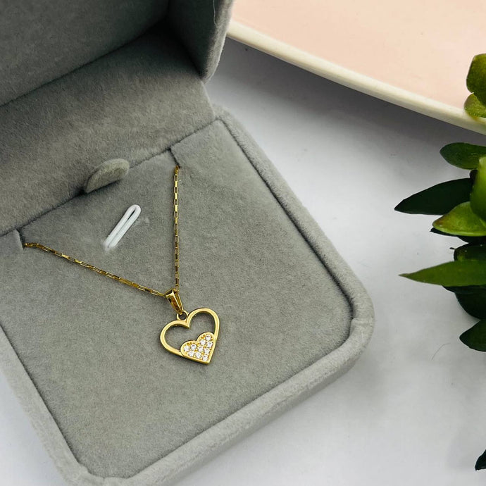 Cadena Con Dije De Corazón Doble Modelo Sofia En Oro 18k
