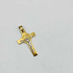Dije De Cruz Grande En Oro 18k Con San Benito Y Cristo en Oro Blanco