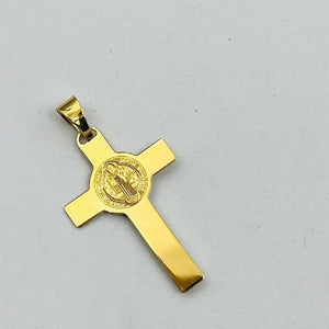 Dije De Cruz Grande En Oro 18k Con San Benito Y Cristo en Oro Blanco