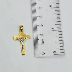 Dije De Cruz Grande En Oro 18k Con San Benito Y Cristo en Oro Blanco