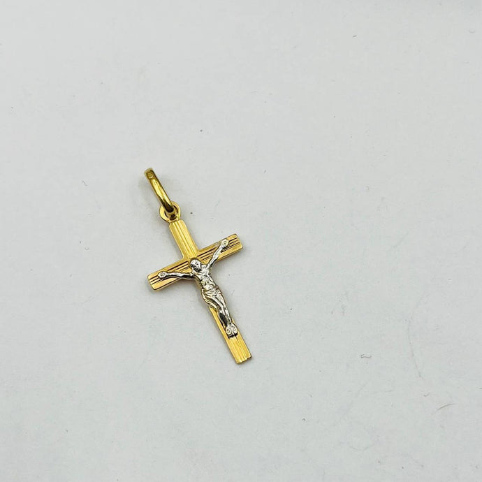 Dije De Cruz En Oro 18k Con Cristo en Oro Blanco