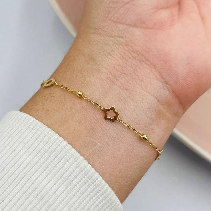 Pulsera De Flores Con Balines en Oro 18k