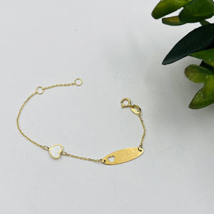 Esclava Para Niña De Corazón Con Nacar en Oro 18k