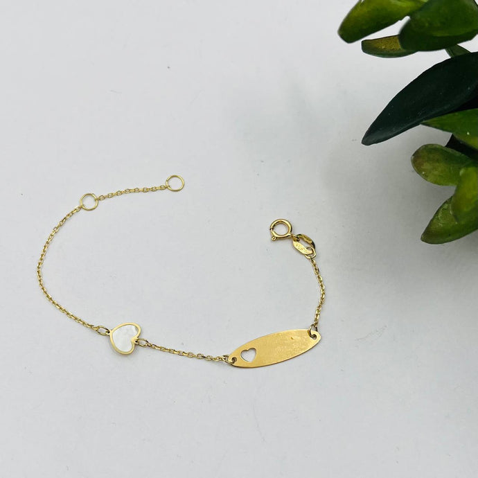 Esclava Para Niña De Corazón Con Nacar en Oro 18k