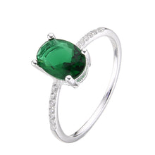 Cargar imagen en el visor de la galería, Anillo Ovalado Verde Liso con Circones en Plata 925
