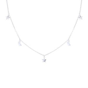 Gargantilla Tipo Choker de Estrellas y Lunas en Plata 925