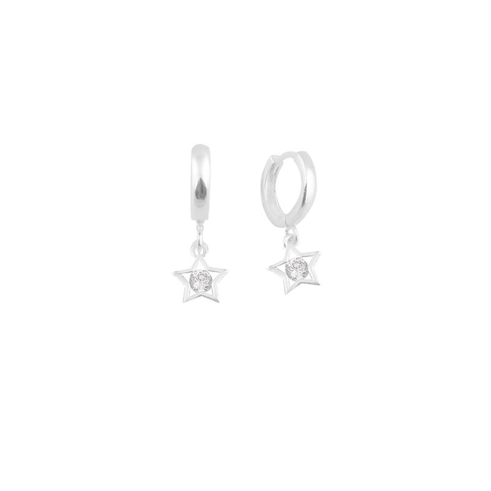 Argollas Tipo Huggies 10mm de Estrellas en Plata 925